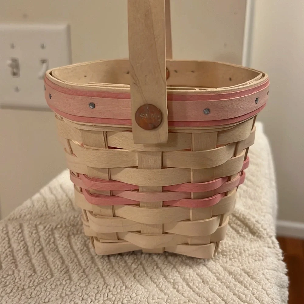 Vintage 2001 Longaberger Horizon of Hope Basket Pink Trim Swing Handle Protector